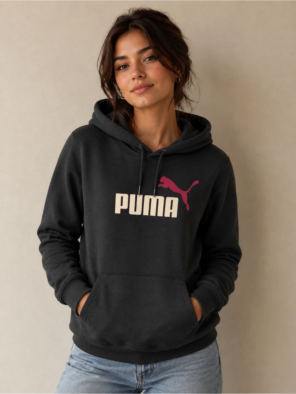 Puma Logo Hooded Sweatshirt Size Small Grey/Blue Color